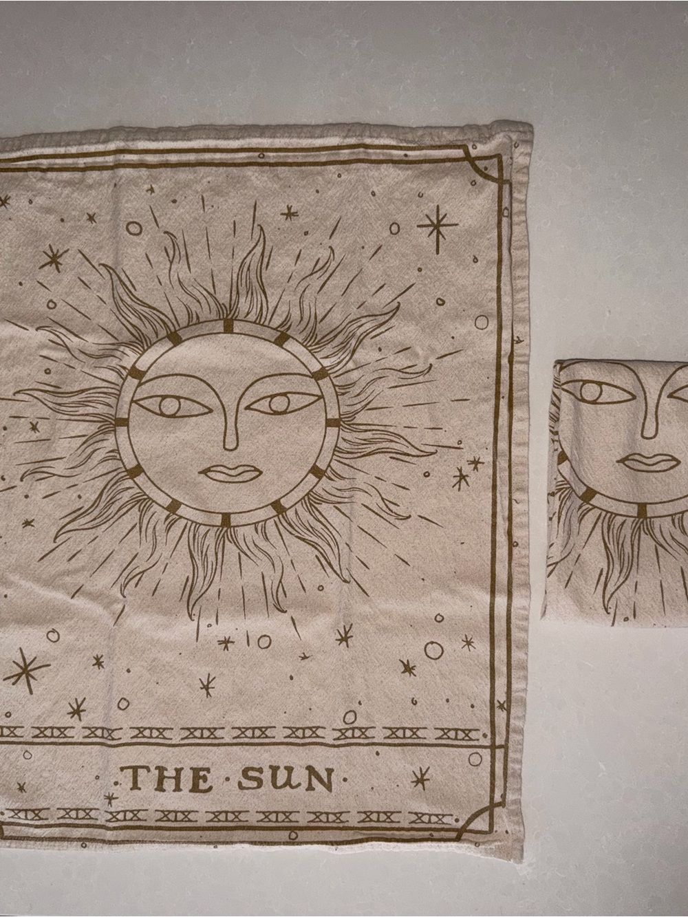 2 x The Sun Tarot Printed Linen Tapestries Tea Towels - Gold